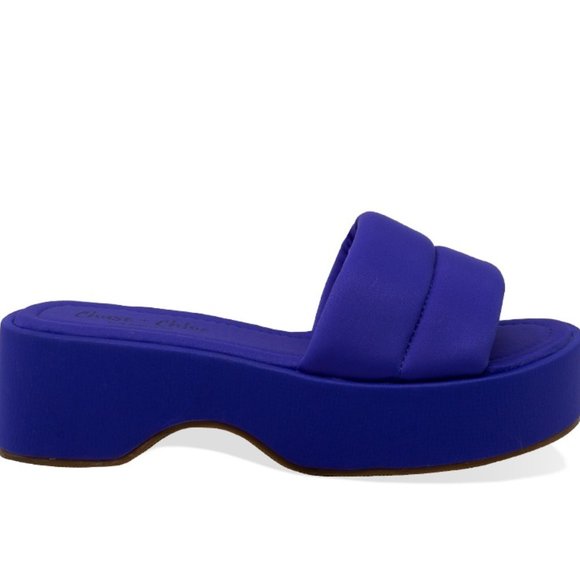 Women’s Chunky Slip On Open Toe Flatform Sandal with Quilted Strap - Picture 1 of 4